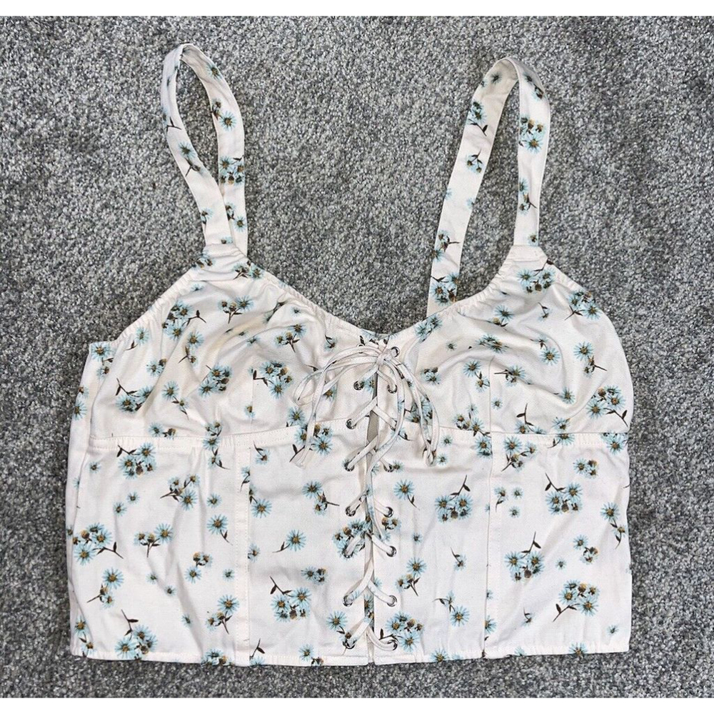 Victoria’s Secret Bustier Tank Top Zipper Corset Daisy Floral Patten Size XL NWT